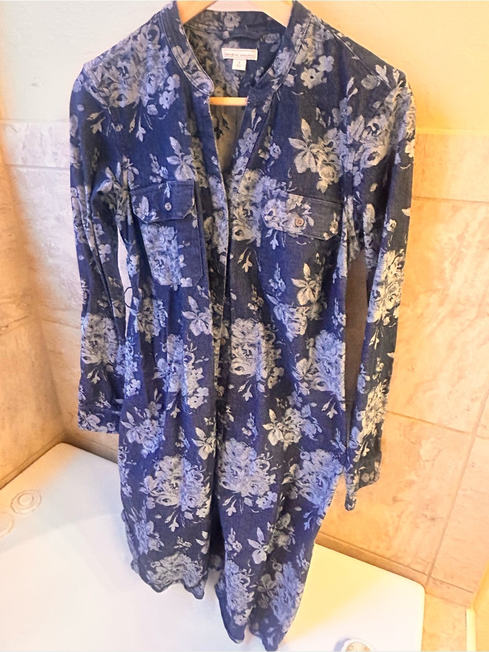 GAP Denim Floral Long-Sleeve Shirt Dress